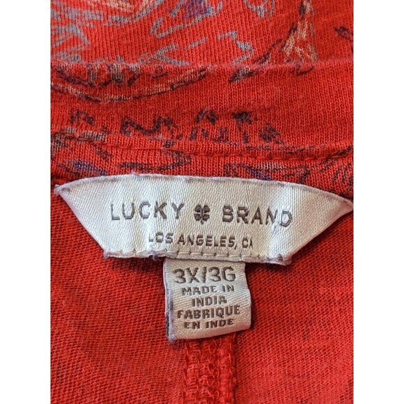 Lucky Brand T Shirt Womens Plus 3X Orange Paisley Split Back Tee Short Sleeve - Picture 6 of 8
